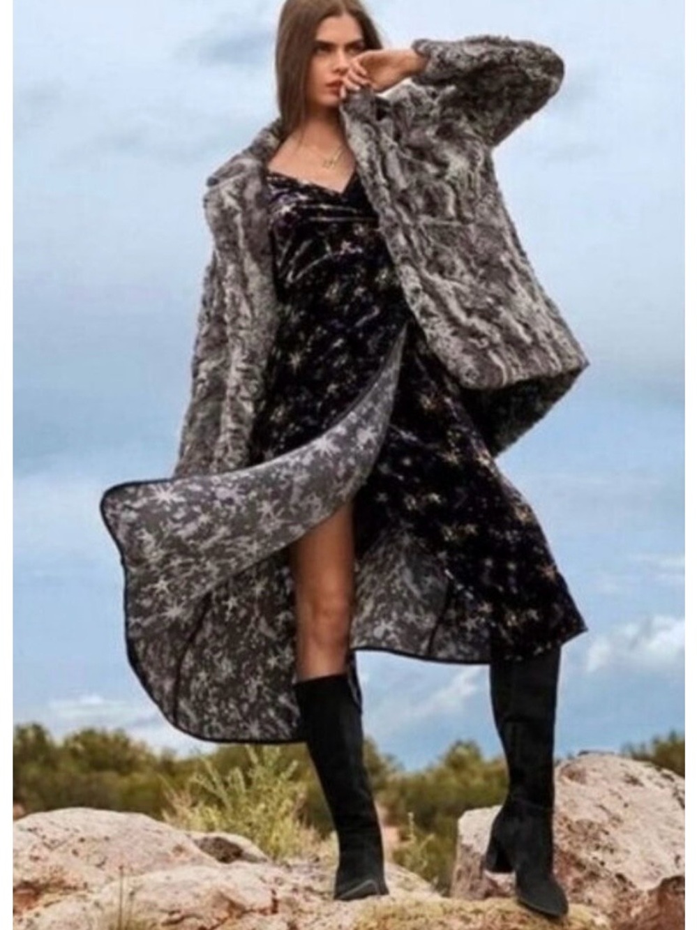 Johnny Was Stardust Velvet Silk Blend Kimono Wrap Dress